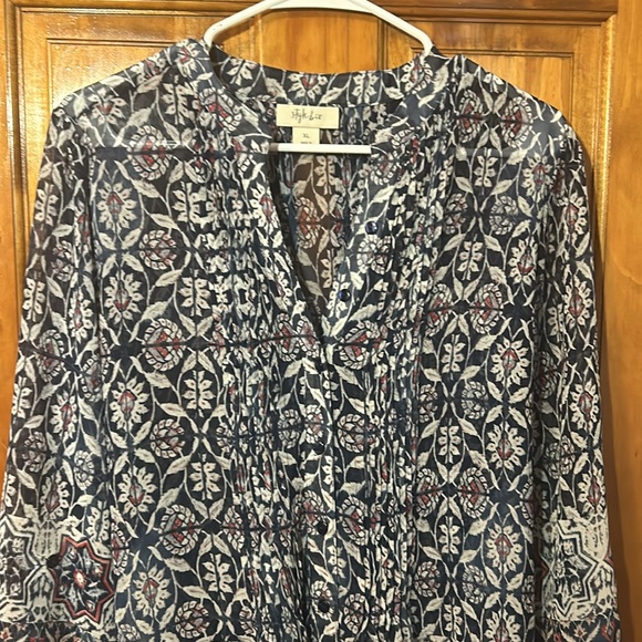 Style & Co. Pleated Floral Button Down Tunic Blouse - Picture 2 of 9